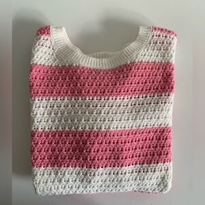 Girls pink and white striped sweater size L 10-12
